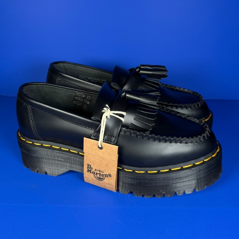 Dr Martens Adrian Quad Shoes Mens‎ 7 Womens 8 Black Leather Platform Tassle